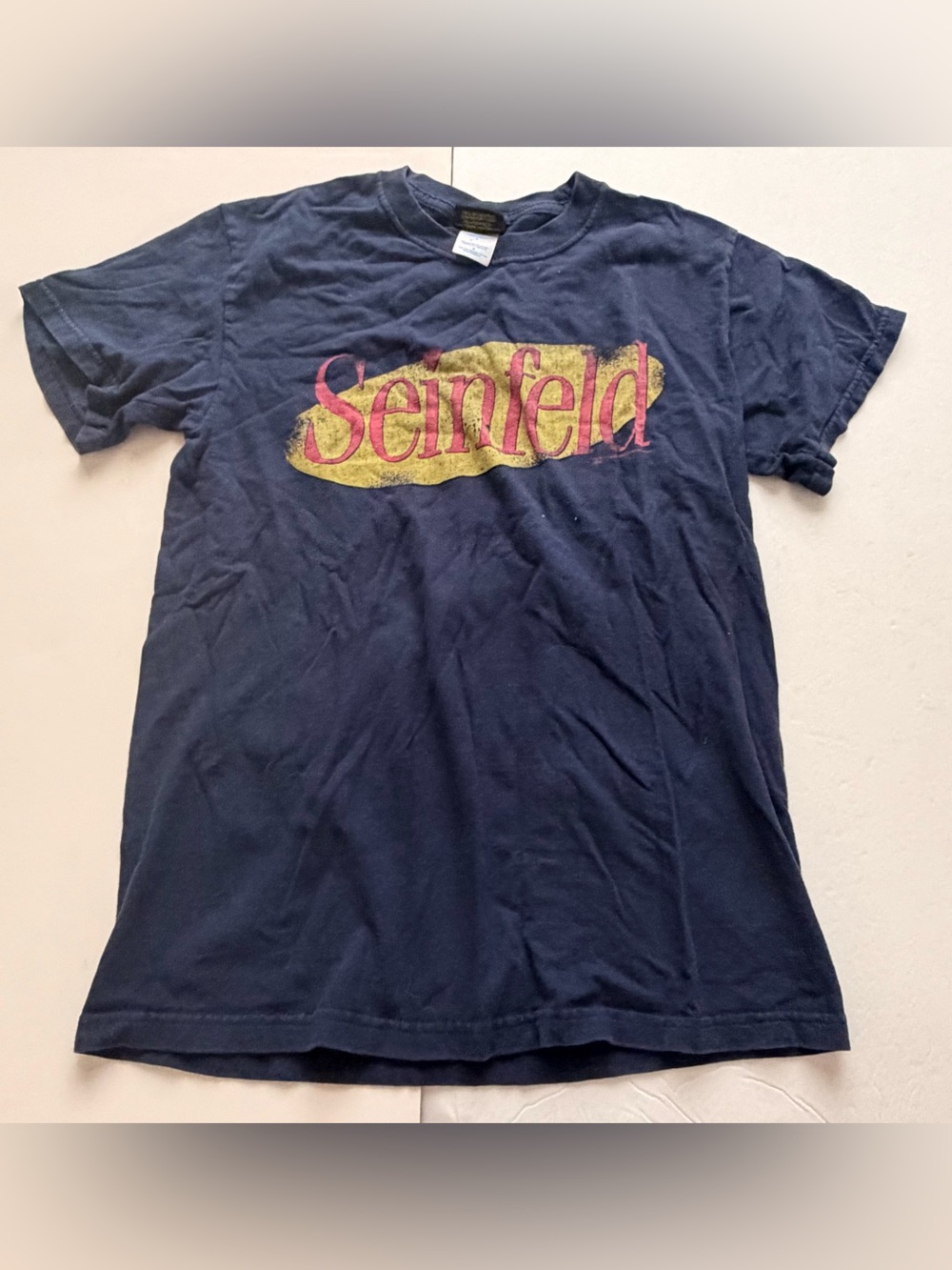 Seinfeld Retro Logo Graphic Tee Small Navy 90s TV Show Distressed Shirt